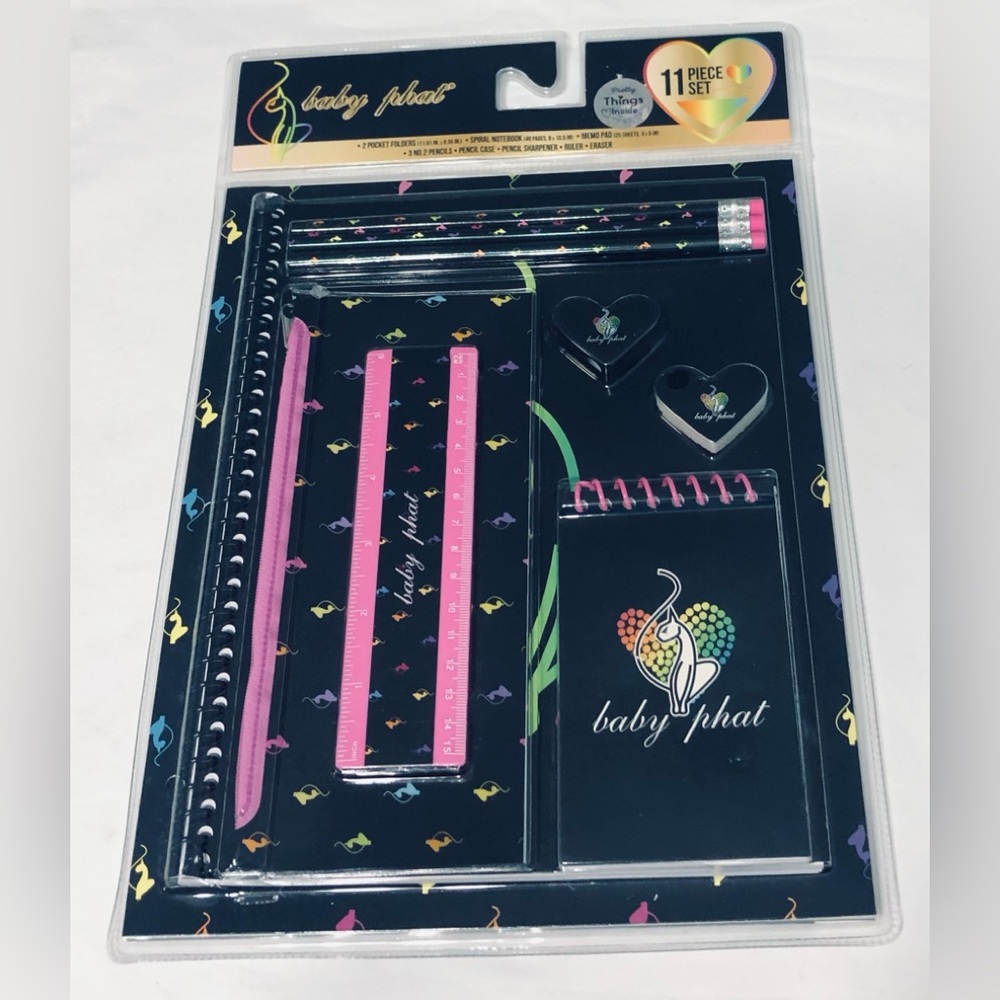 Baby Phat 11 PCS set stationery with baby phat logo graphics. black pink.